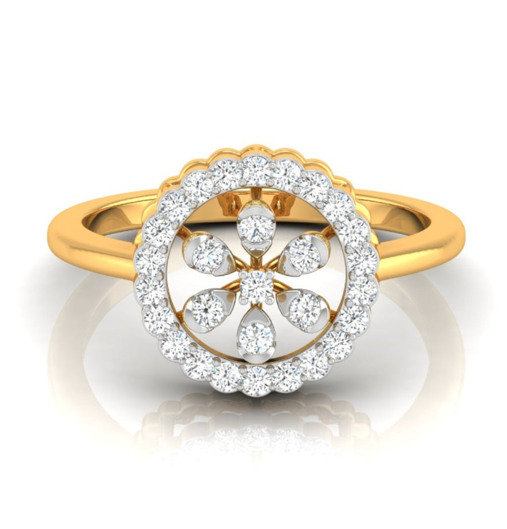 0.21Ct Floral Design Round Cut Halo Lab-Grown Diamond Ring