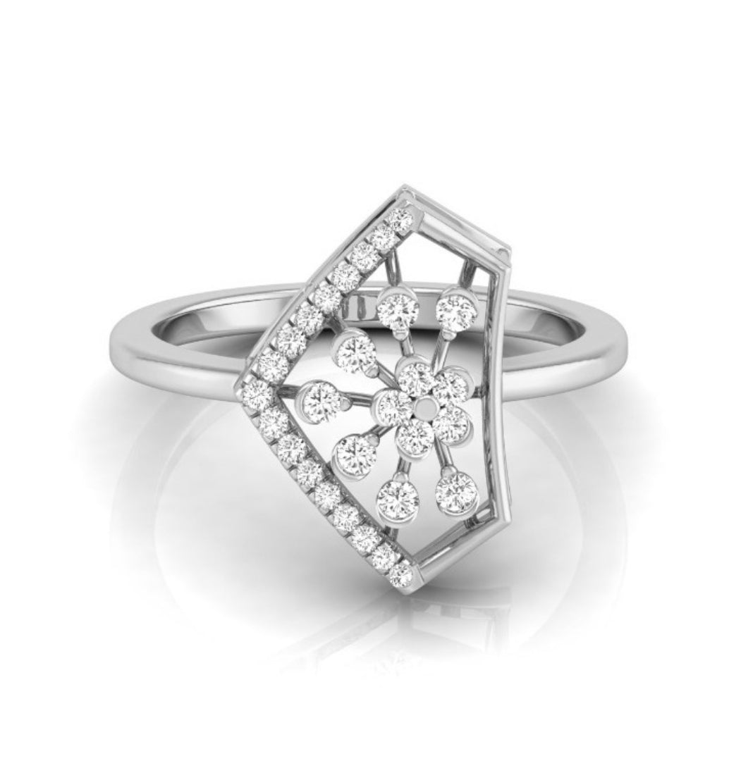 0.17Ct Floral Cluster Geometric Frame Lab-Grown Diamond Ring