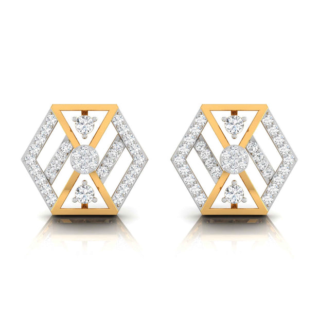0.32Ct Hexagon Cluster Lab-Grown Diamond Gold Stud Earrings