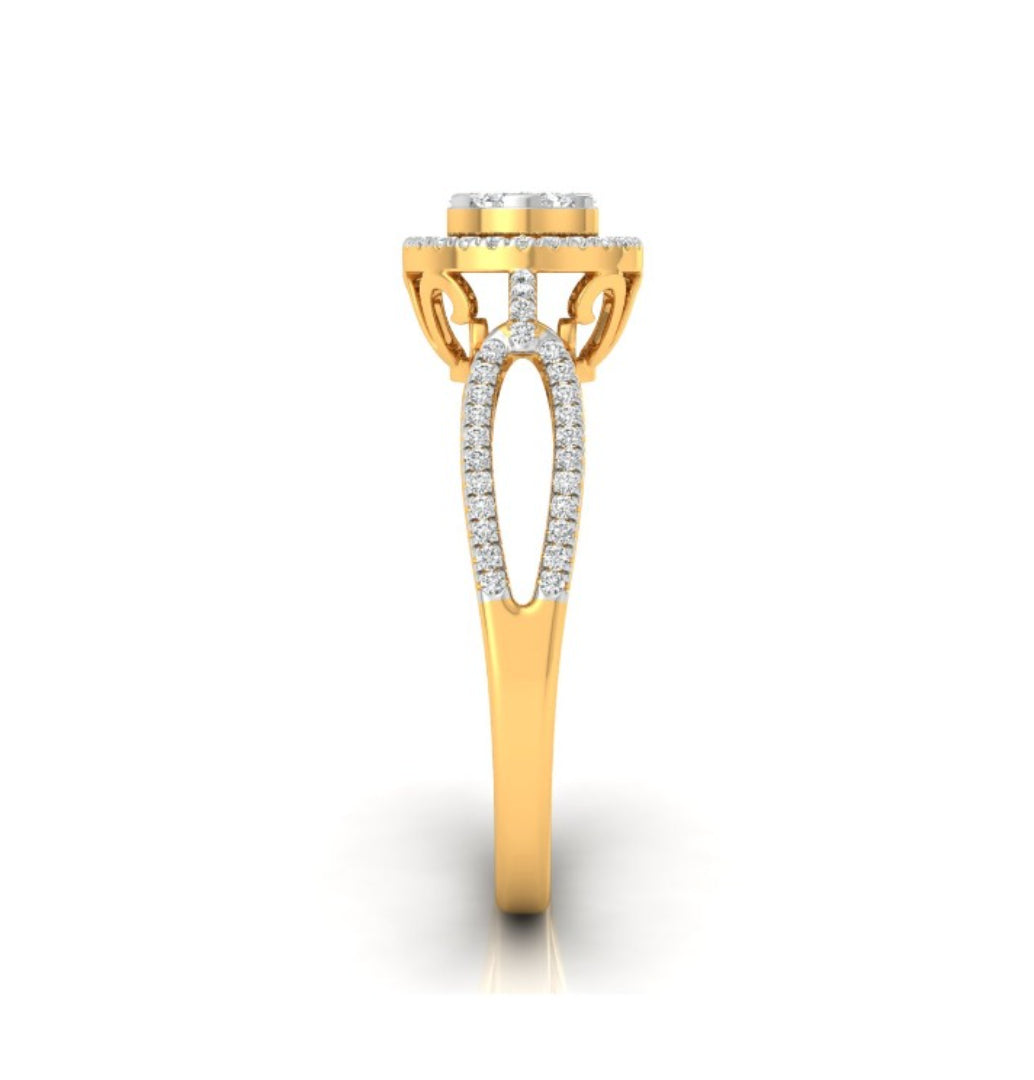 yellow gold halo cluster lab-grown diamond ring