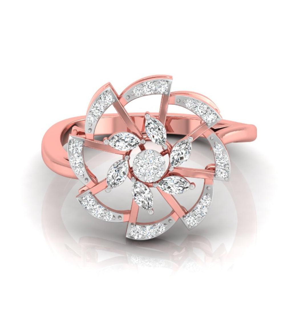0.24Ct Floral Cocktail Style Lab-Grown Diamond Gold Ring