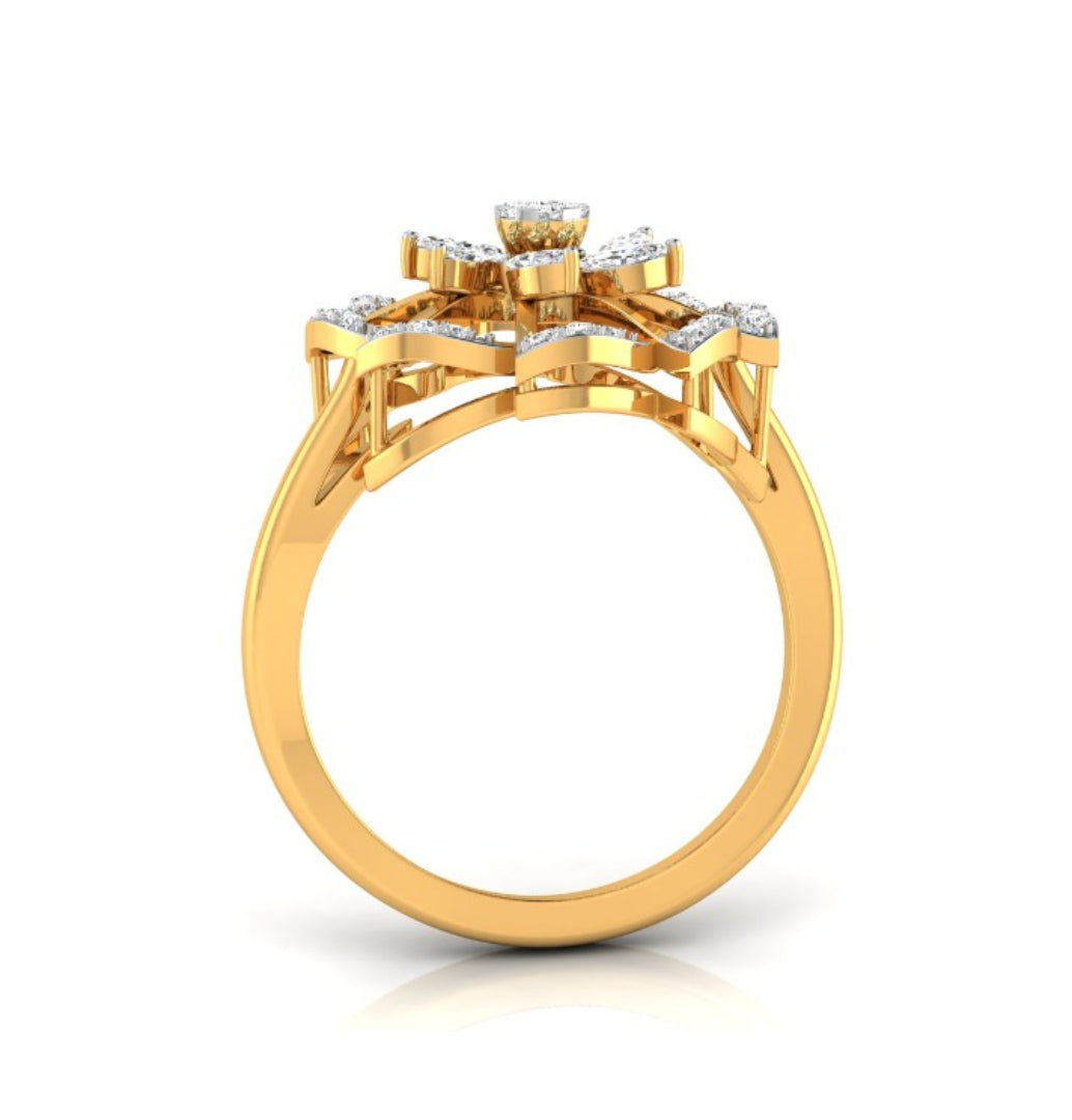 0.24Ct Floral Cocktail Style Lab-Grown Diamond Gold Ring