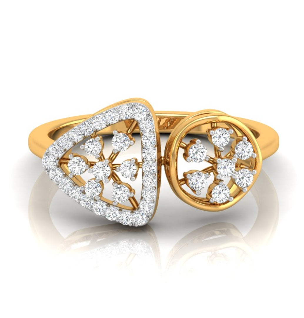 0.18Ct Floral Triangle Circle Lab-Grown Diamond Gold Ring