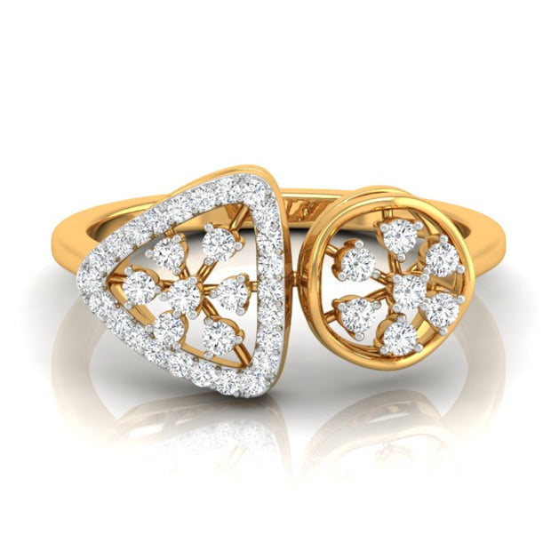 0.18Ct Floral Triangle Circle Lab-Grown Diamond Gold Ring