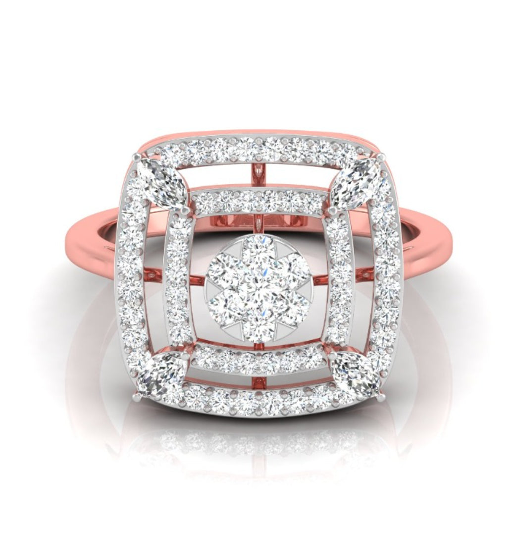0.49Ct Cluster Double Halo Lab-Grown Diamond Gold Ring