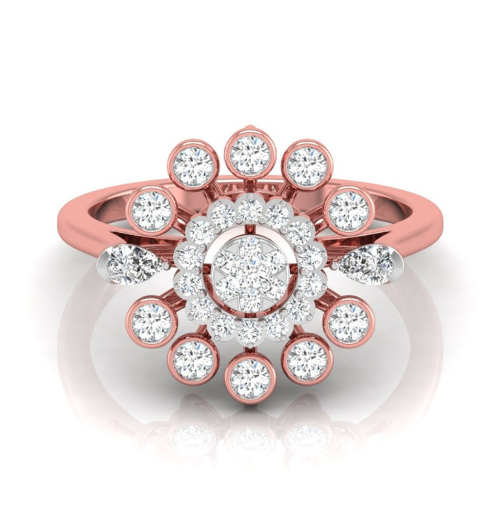 0.33Ct Sunburst Flower Design Lab-Grown Diamond Gold Ring