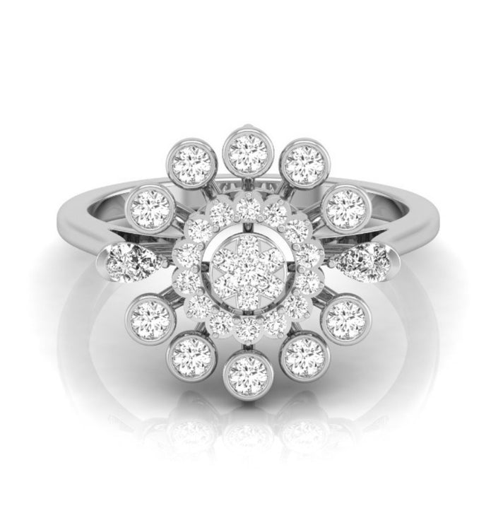 0.33Ct Sunburst Flower Design Lab-Grown Diamond Gold Ring