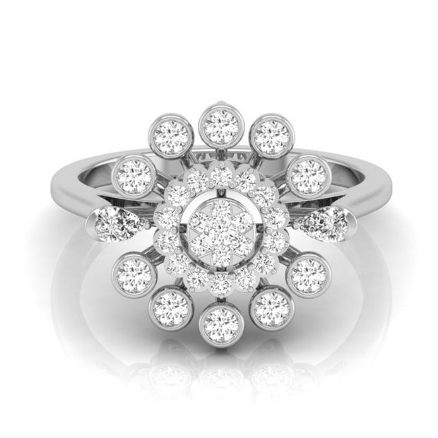 0.33Ct Sunburst Flower Design Lab-Grown Diamond Gold Ring