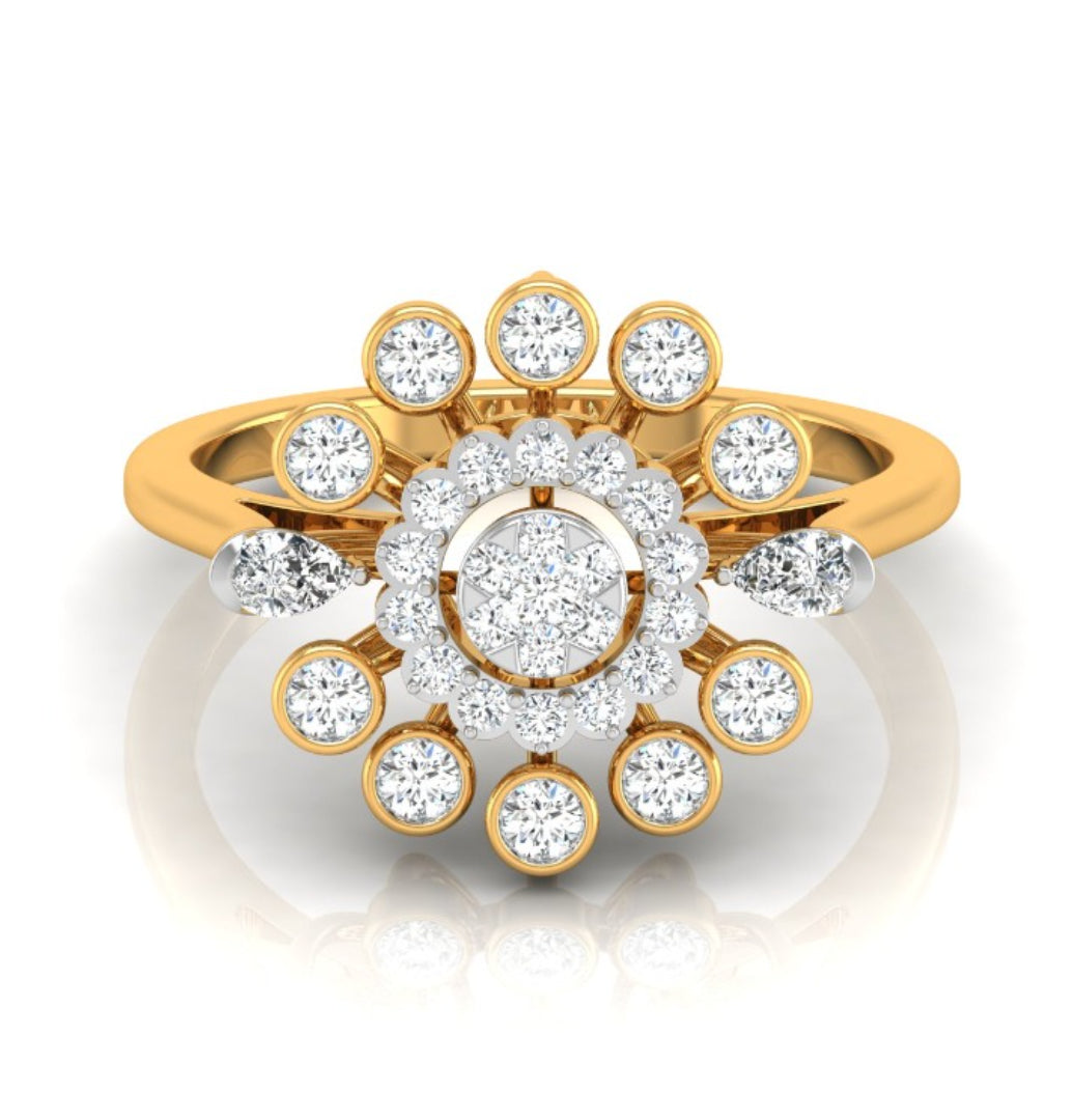 0.33Ct Sunburst Flower Design Lab-Grown Diamond Gold Ring