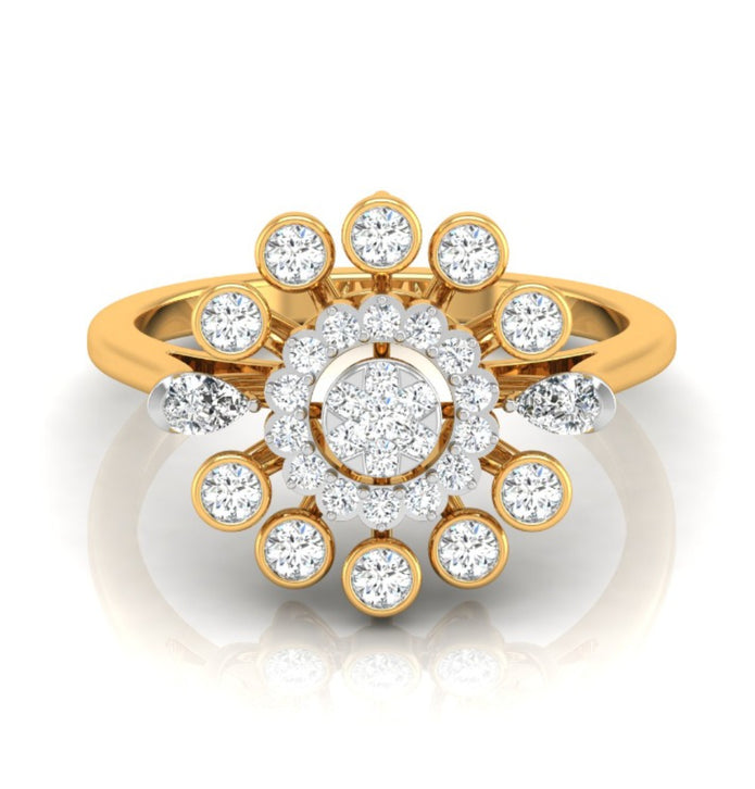 0.33Ct Sunburst Flower Design Lab-Grown Diamond Gold Ring