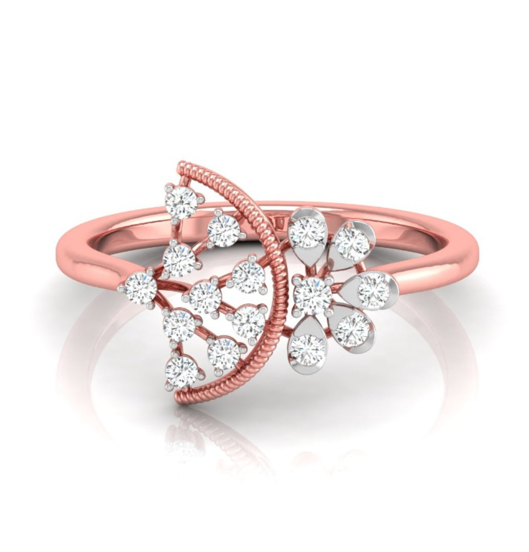 0.18Ct Round Cut Fan Shaped Design Lab-Grown Diamond Ring