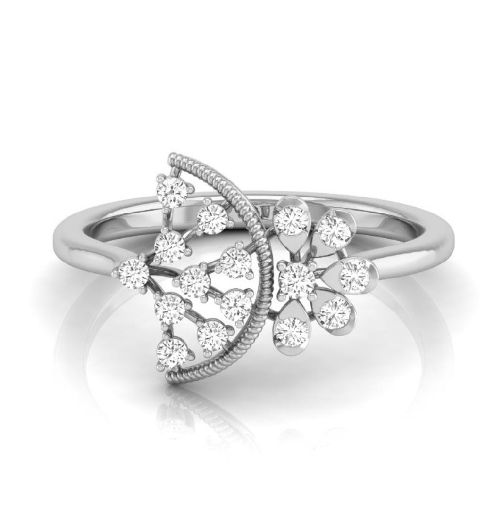 0.18Ct Round Cut Fan Shaped Design Lab-Grown Diamond Ring