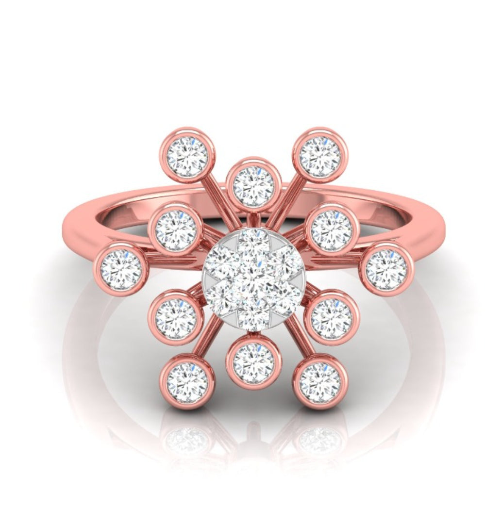 0.44Ct Starbrust Design Round Cut Lab-Grown Diamond Ring