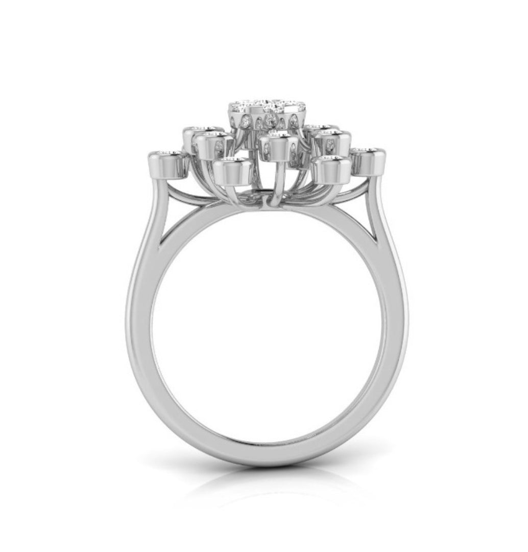 0.44Ct Starbrust Design Round Cut Lab-Grown Diamond Ring