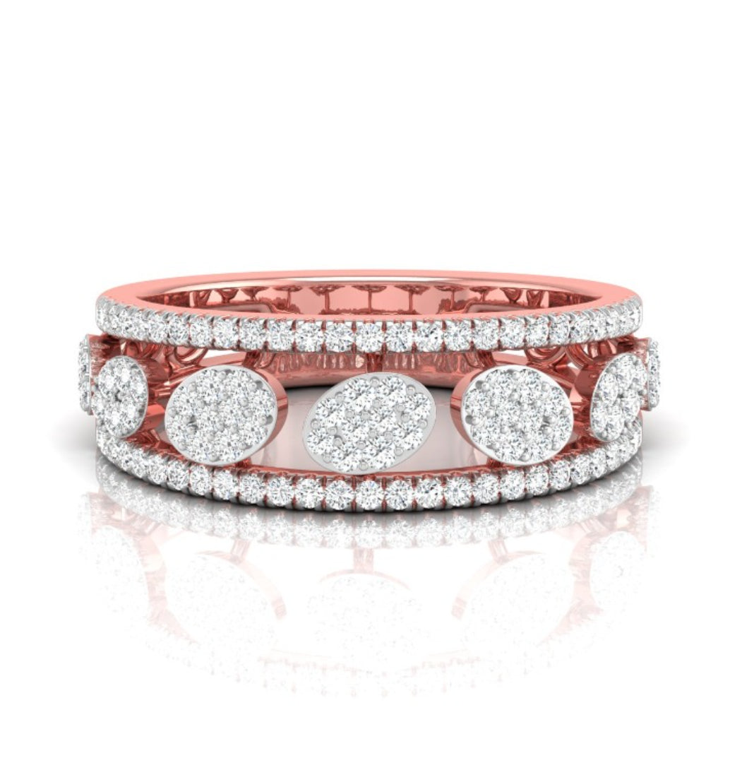0.35Ct Oval Shape Round Cut Cluster Lab-Grown Diamond Band