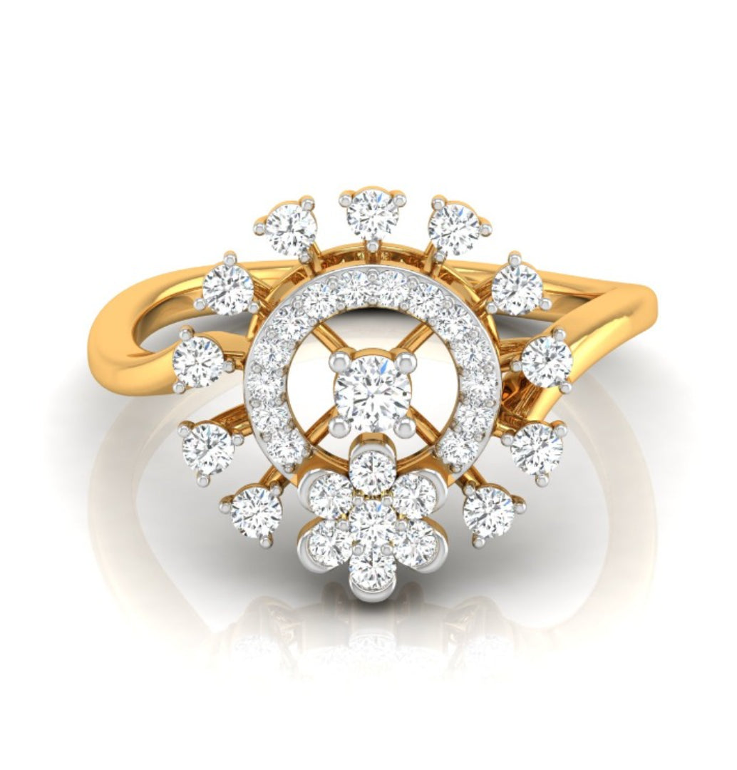 halo floral cocktail diamond ring in yellow gold