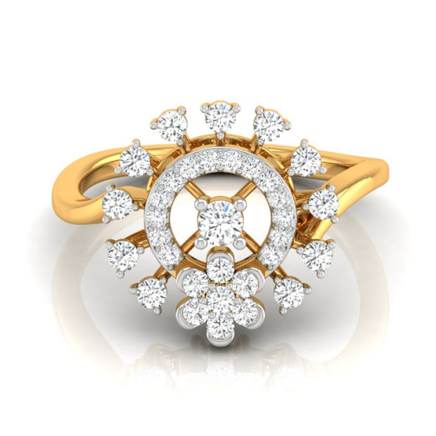 halo floral cocktail diamond ring in yellow gold