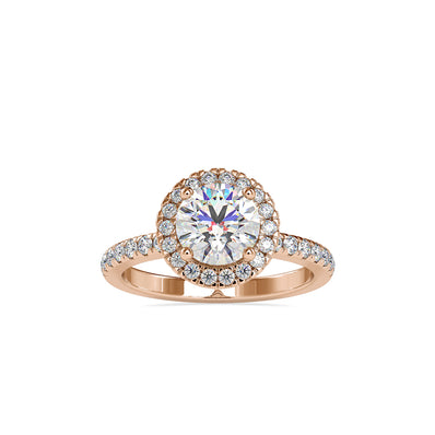 halo round cut lab-grown diamond ring in rose gold