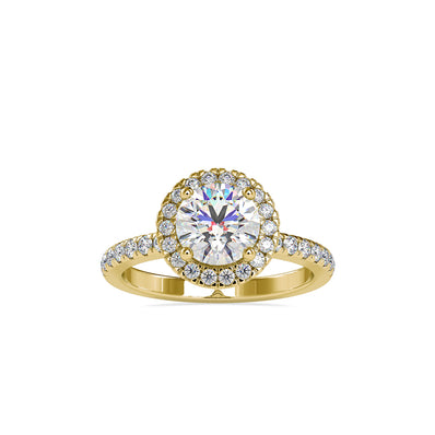 halo round cut lab-grown diamond ring in yellow gold