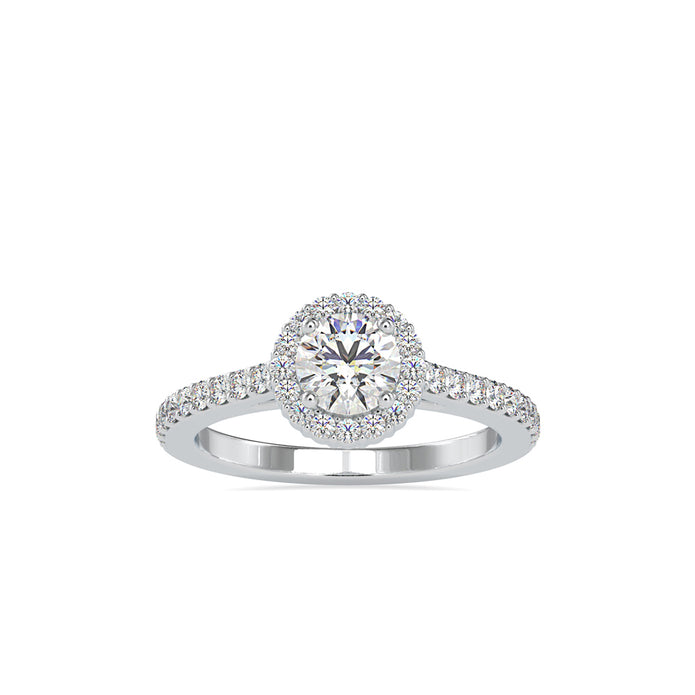 round cut halo lab-grown diamond ring in white gold