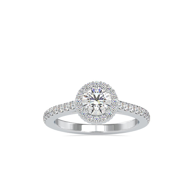 round cut halo lab-grown diamond ring in white gold