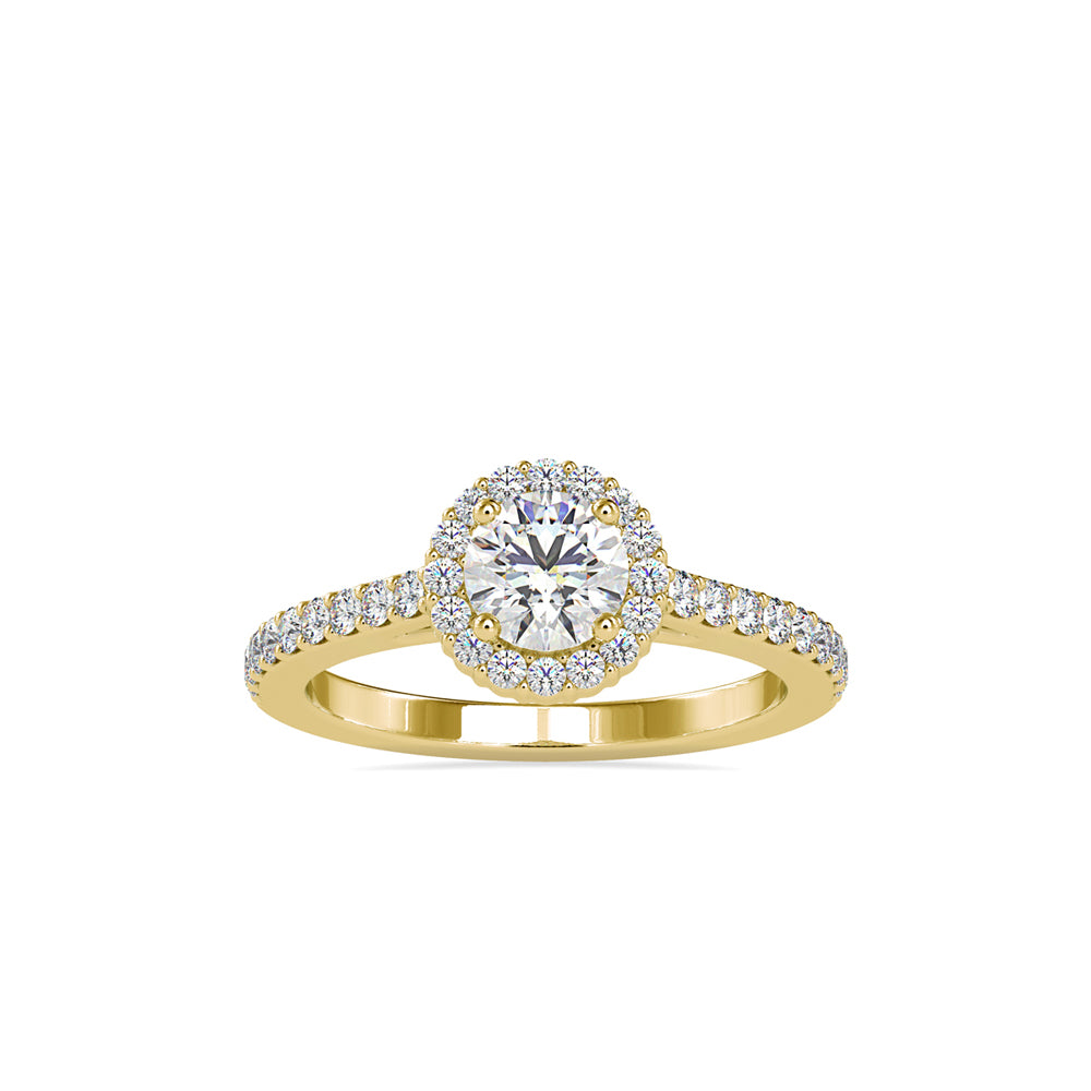 round cut halo lab-grown diamond ring in yellow gold