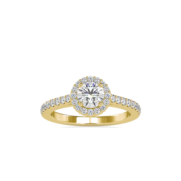 round cut halo lab-grown diamond ring in yellow gold