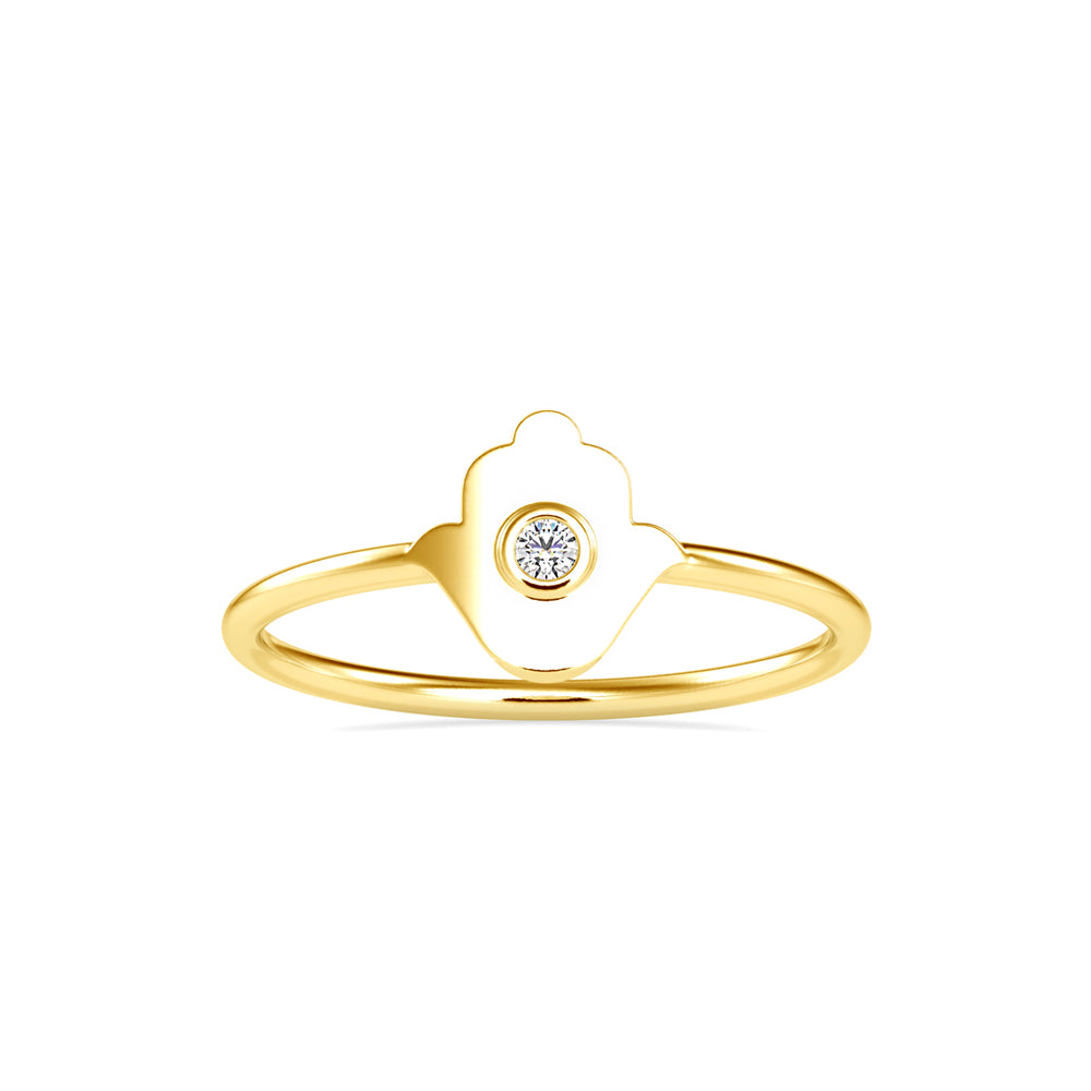 hamsa hand bezel diamond ring in yellow gold