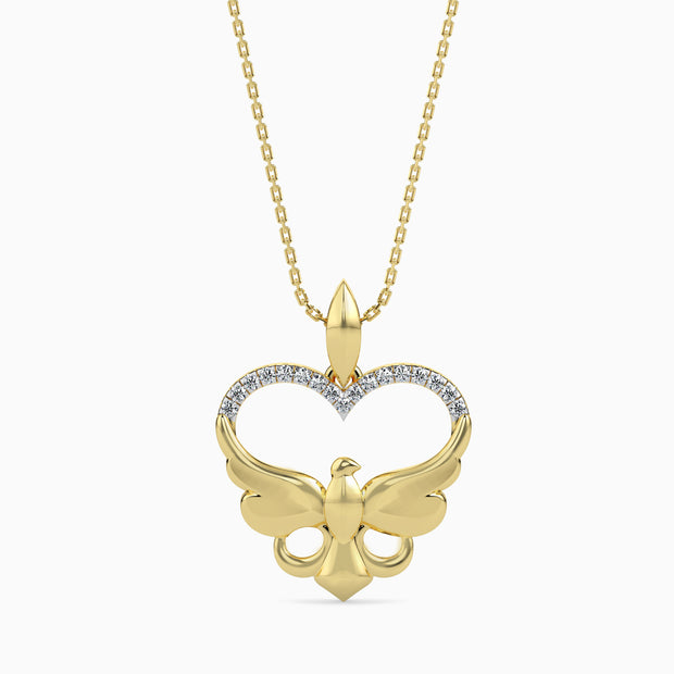 heart motif diamond pendant necklace in yellow gold