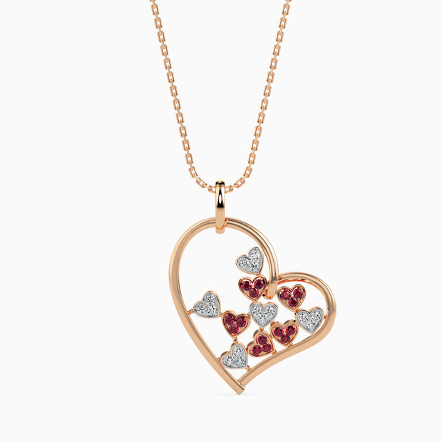 heart shape cluster lab-grown diamond pendant necklace in rose gold