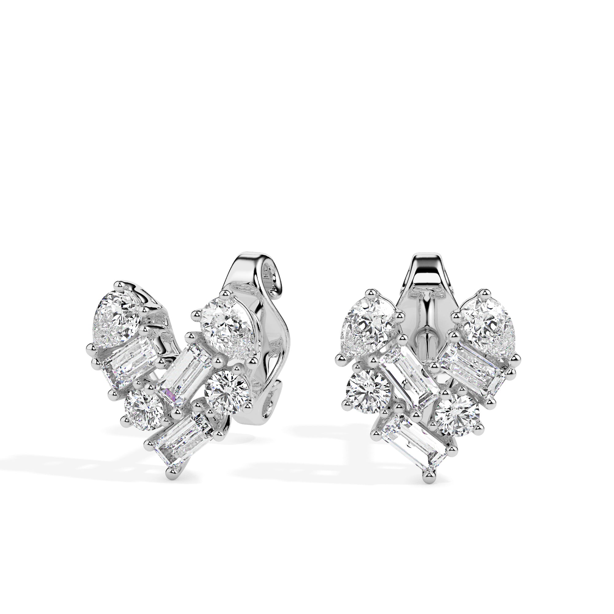 heart cluster diamond stud earrings in white gold