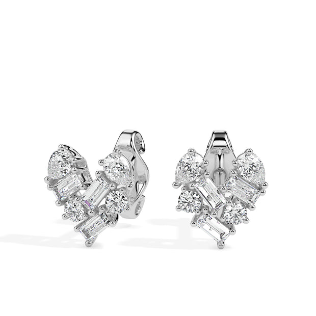 heart cluster diamond stud earrings in white gold
