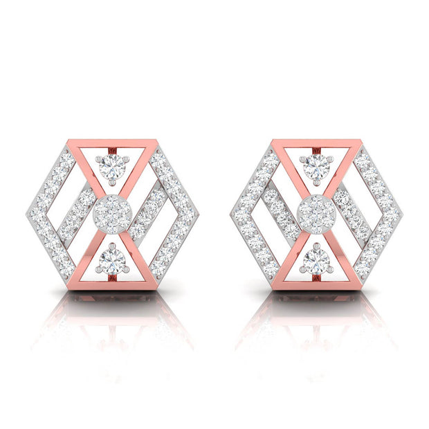 hexagon cluster diamond stud earrings in rose gold