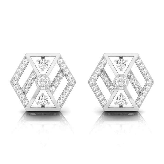 hexagon cluster diamond stud earrings in white gold