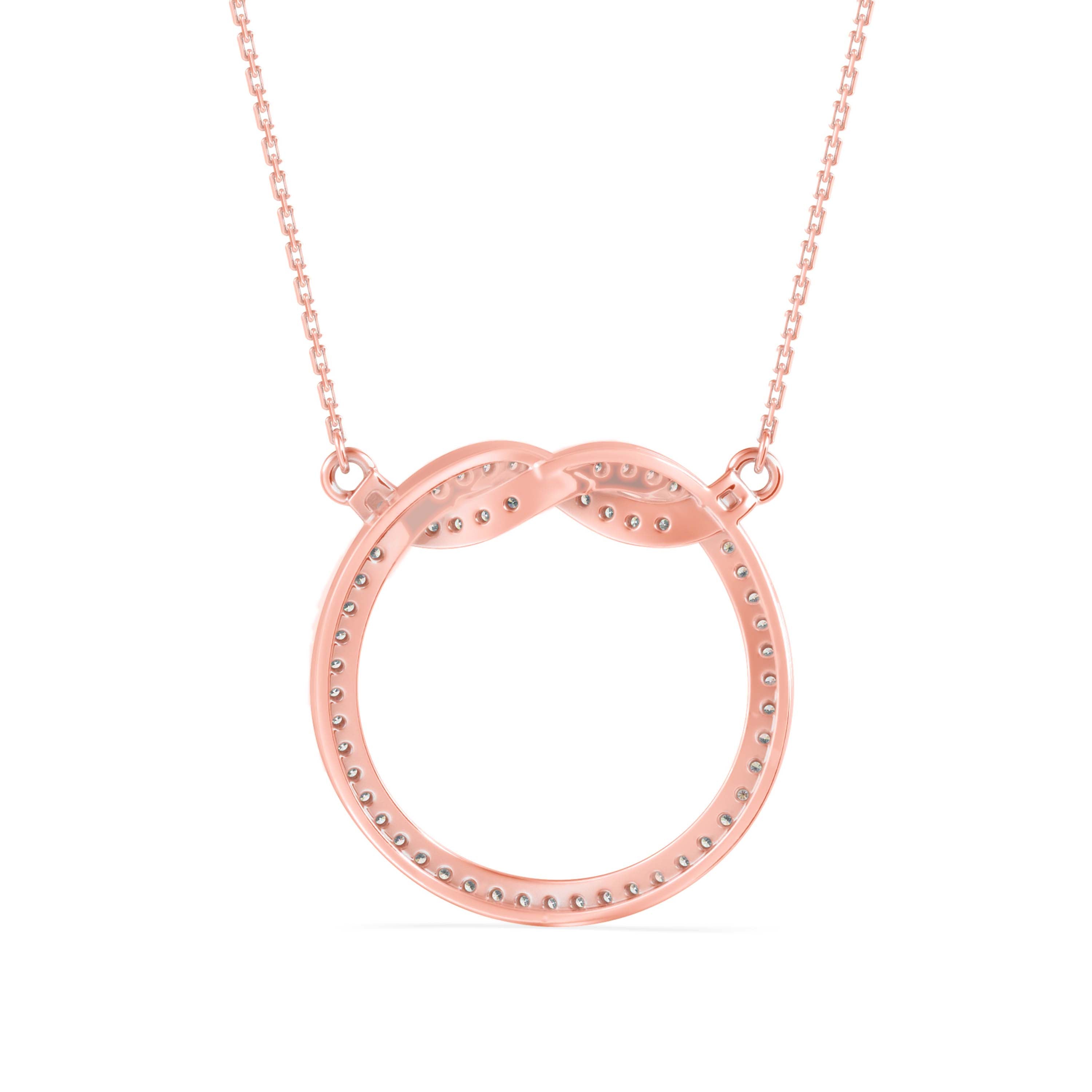 infinity round pave diamond pendant necklace in rose gold
