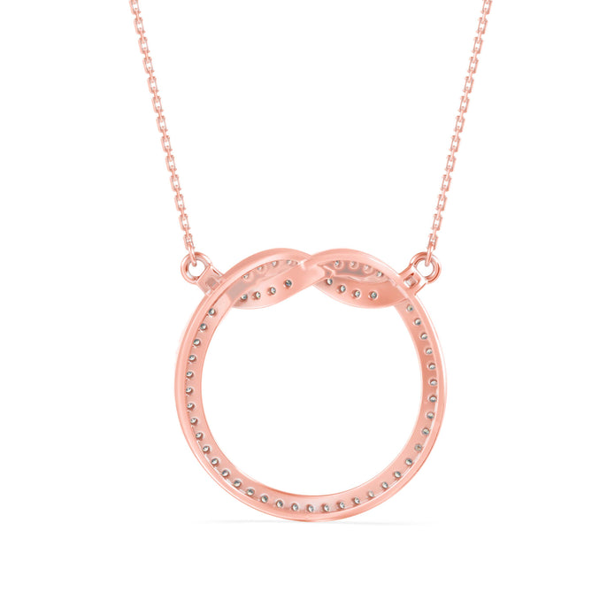 infinity round pave diamond pendant necklace in rose gold