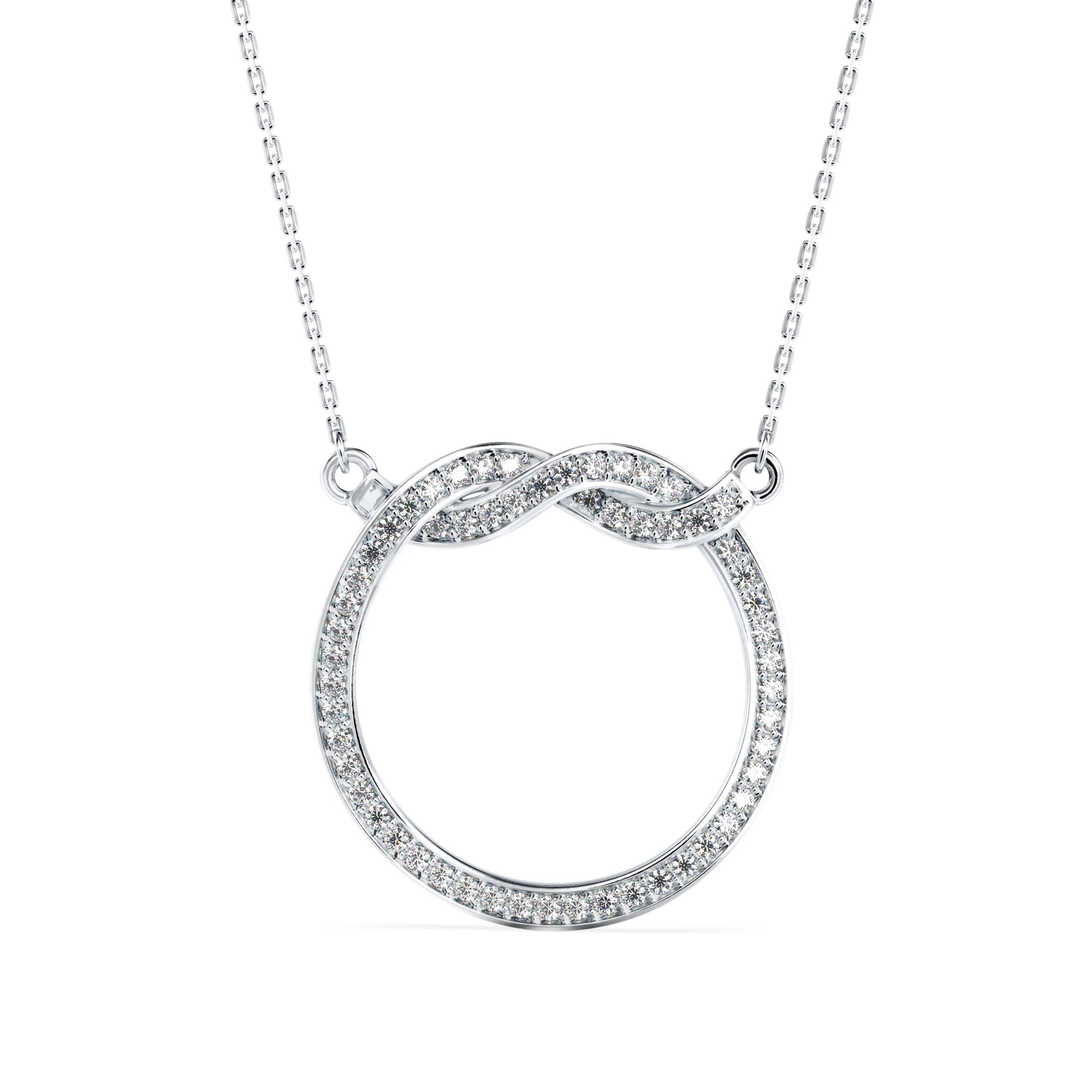 infinity round pave diamond pendant necklace in white gold