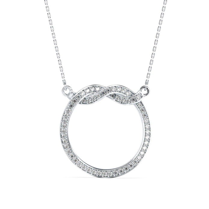 infinity round pave diamond pendant necklace in white gold