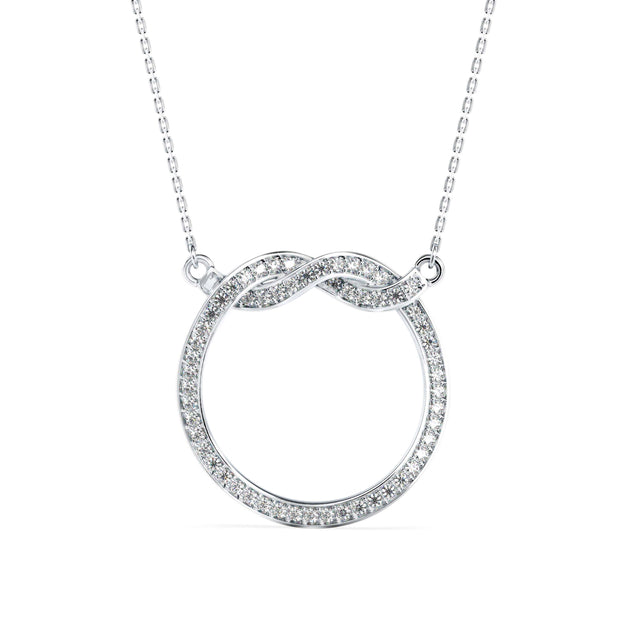infinity round pave diamond pendant necklace in white gold