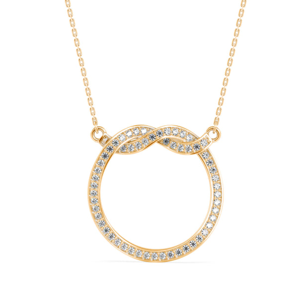 infinity round pave diamond pendant necklace in yellow gold