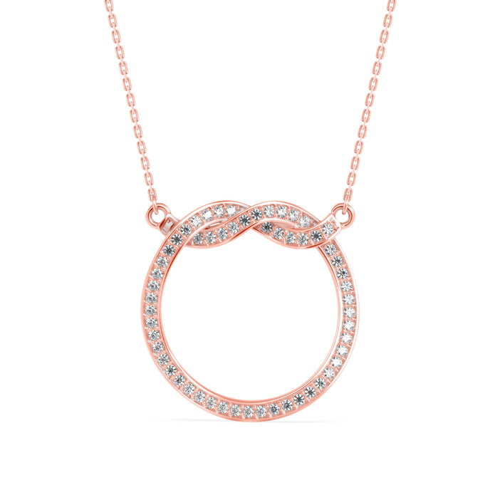 infinity round pave diamond pendant necklace in rose gold