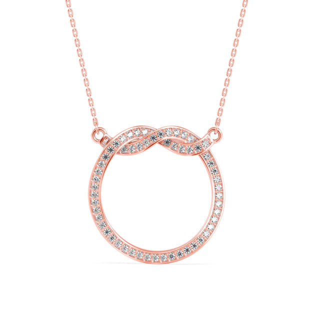 infinity round pave diamond pendant necklace in rose gold