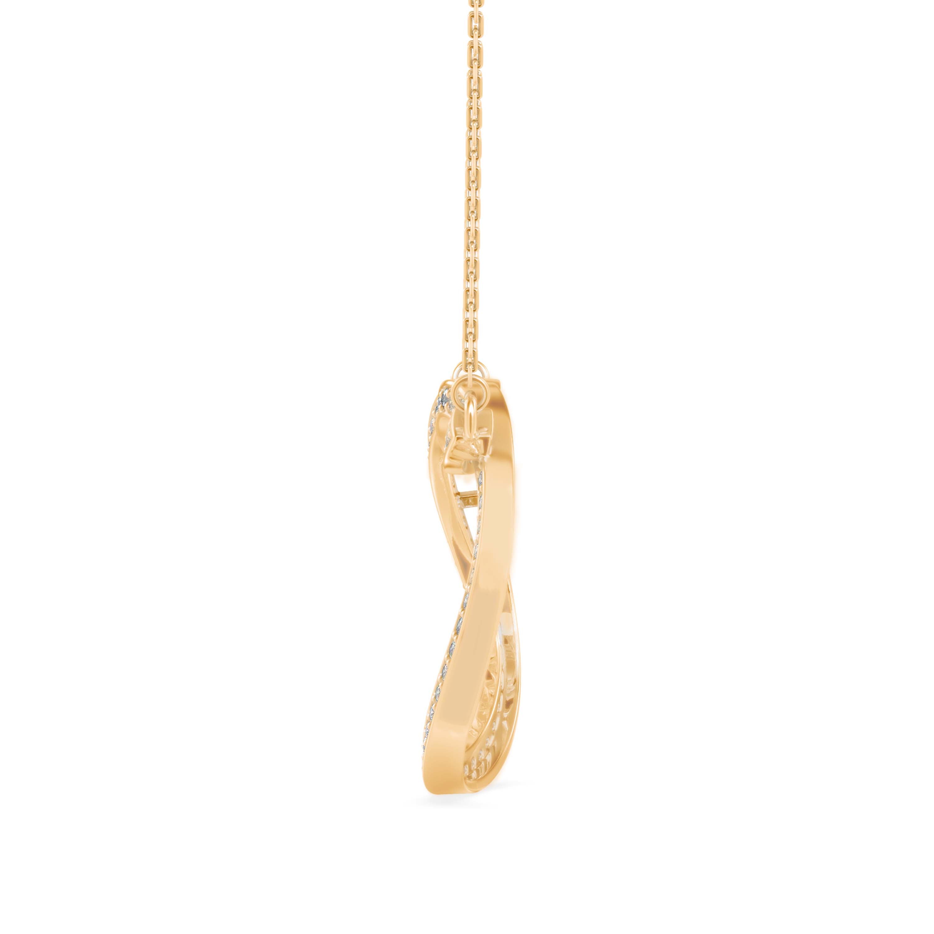 infinity round pave diamond pendant necklace in yellow gold