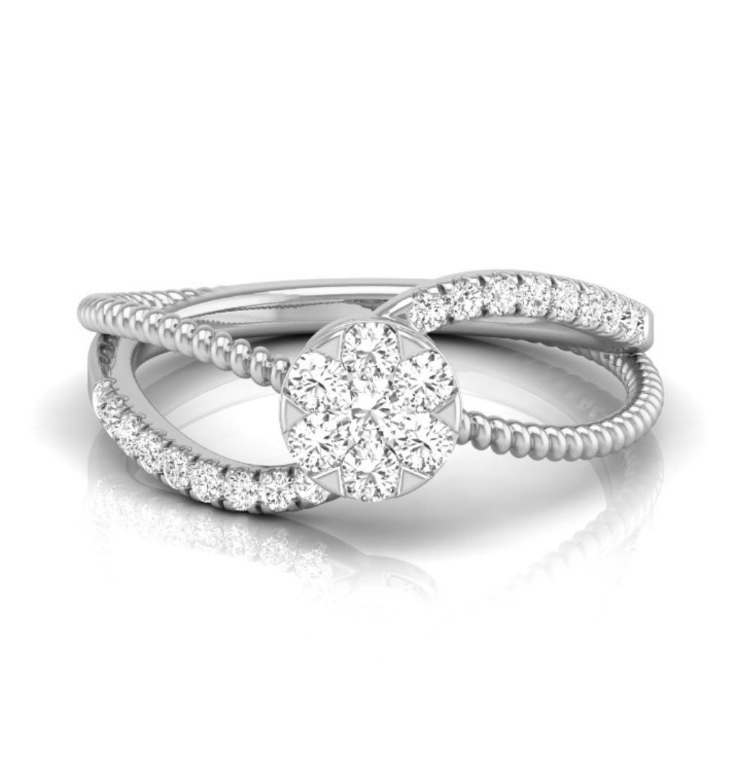 intertwined round cut cluster lab-grown diamond ring in white gold