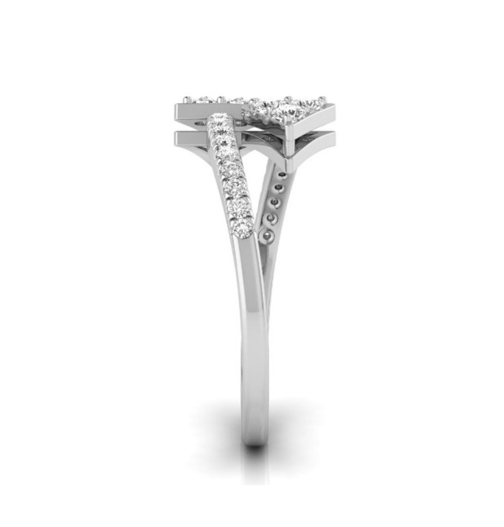 arrow shape bypass lab-grown diamond ring white gold