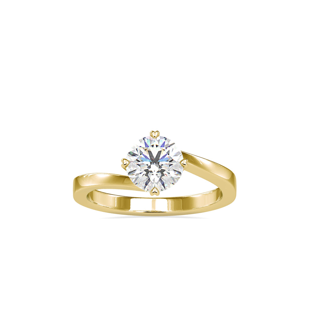 round cut bypass solitaire lab-grown diamond ring in yellow gold