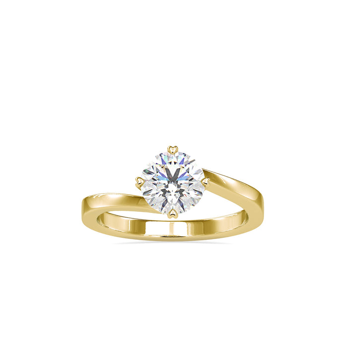 round cut bypass solitaire lab-grown diamond ring in yellow gold