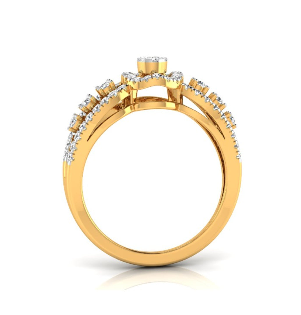 cluster with halo diamond ring in yellow gold