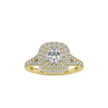 cushion double halo lab-grown diamond ring in yellow gold