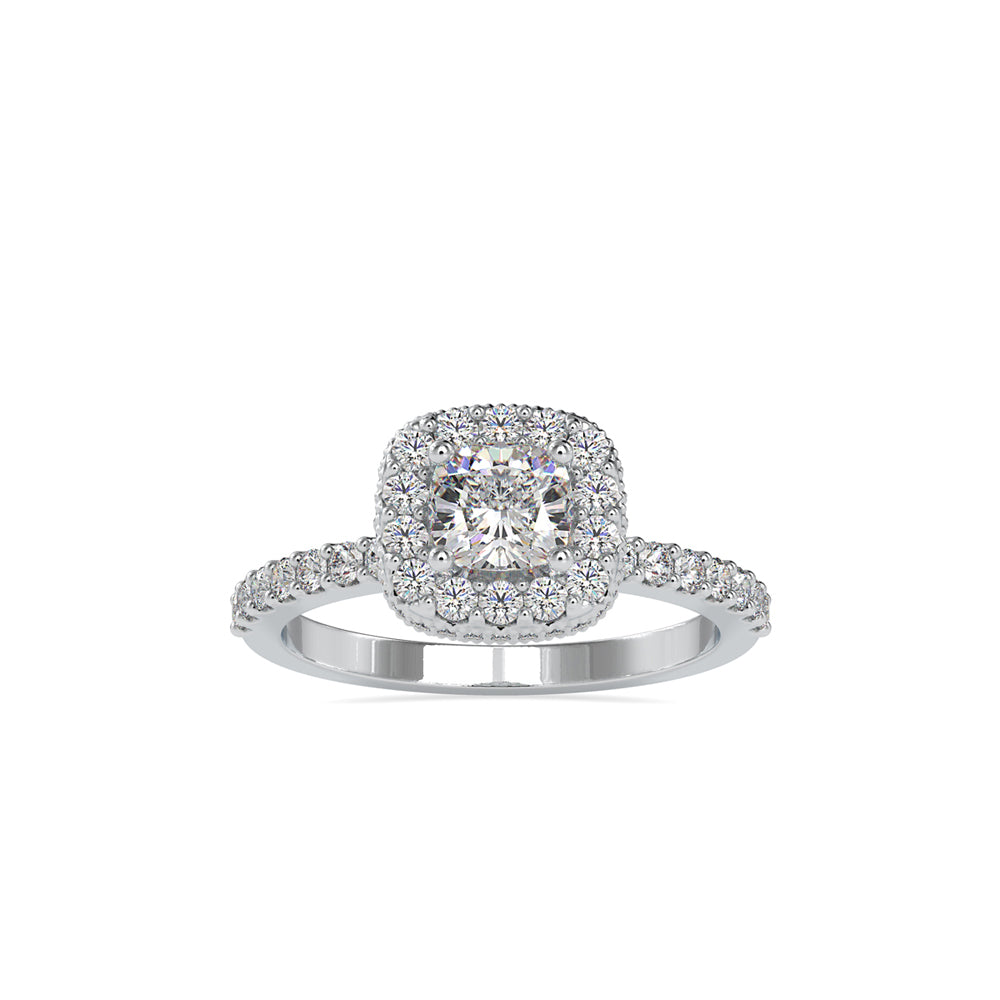 cushion halo lab-grown diamond ring in white gold